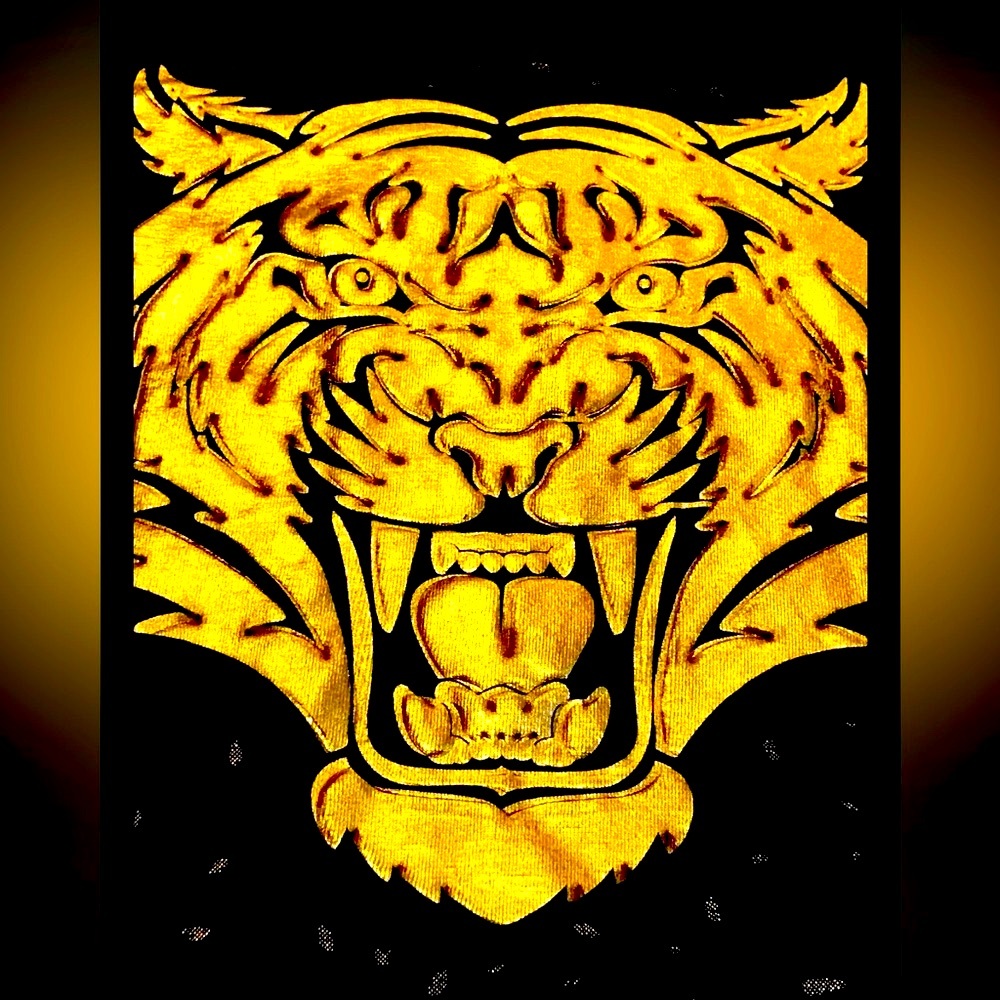 Detroit Tigers big GOLD TIGER on BLACK T shirt MLB men’s 3XL flying horse brand